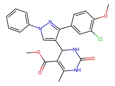 methyl 4-[3-(3-chloro-4-methoxyphenyl)-1-phenyl-1H-pyrazol-4-yl]-6-methyl-2-oxo-1,2,3,4-tetrahydropyrimidine-5-carboxylate structure