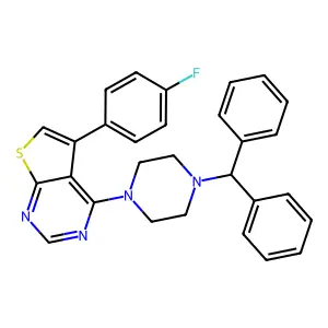 4-[4-(Diphenylmethyl)piperazin-1-yl]-5-(4-fluorophenyl)thieno[2,3-d]pyrimidine structure