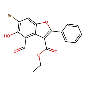Ethyl 6-bromo-4-formyl-5-hydroxy-2-phenyl-1-benzofuran-3-carboxylate structure