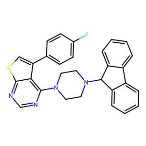 4-[4-(9H-fluoren-9-yl)piperazin-1-yl]-5-(4-fluorophenyl)thieno[2,3-d]pyrimidine structure