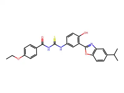 4-ethoxy-N-({4-hydroxy-3-[5-(propan-2-yl)-1,3-benzoxazol-2-yl]phenyl}carbamothioyl)benzamide structure