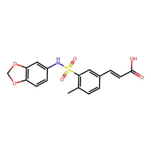 (E)-3-(3-(N-(benzo[d][1,3]dioxol-5-yl)sulfamoyl)-4-methylphenyl)acrylic acid structure