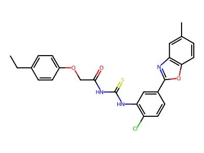 N-[[2-chloro-5-(5-methyl-1,3-benzoxazol-2-yl)phenyl]carbamothioyl]-2-(4-ethylphenoxy)acetamide structure
