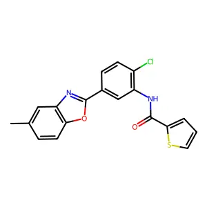 N-[2-chloro-5-(5-methyl-1,3-benzoxazol-2-yl)phenyl]thiophene-2-carboxamide structure