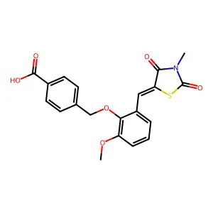 (E)-4-((2-methoxy-6-((3-methyl-2,4-dioxothiazolidin-5-ylidene)methyl)phenoxy)methyl)benzoic acid structure