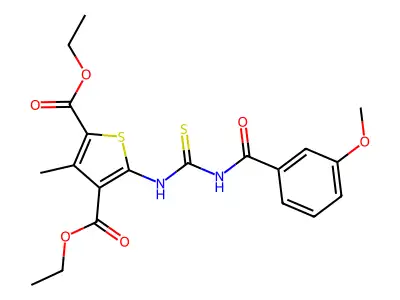 diethyl 5-({[(3-methoxyphenyl)carbonyl]carbamothioyl}amino)-3-methylthiophene-2,4-dicarboxylate structure
