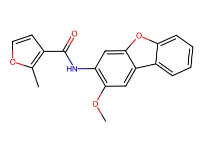 N-(2-methoxydibenzofuran-3-yl)-2-methylfuran-3-carboxamide structure