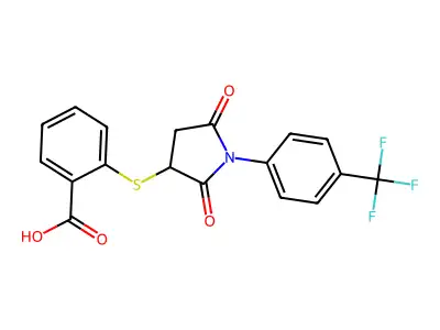 2-((2,5-Dioxo-1-(4-(trifluoromethyl)phenyl)pyrrolidin-3-yl)thio)benzoic acid structure