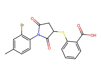 2-{[1-(2-Bromo-4-methylphenyl)-2,5-dioxopyrrolidin-3-yl]sulfanyl}benzoic acid structure