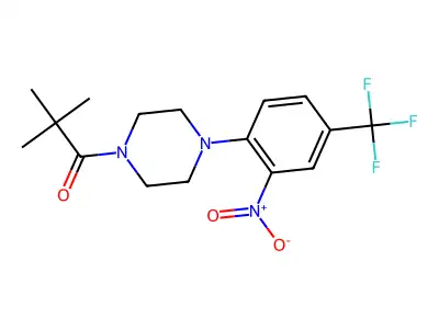 2,2-Dimethyl-1-[4-[2-nitro-4-(trifluoromethyl)phenyl]piperazin-1-yl]propan-1-one structure
