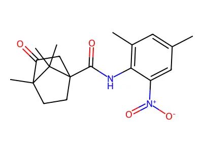 N-(2,4-dimethyl-6-nitrophenyl)-1,7,7-trimethyl-2-oxobicyclo[2.2.1]heptane-4-carboxamide structure