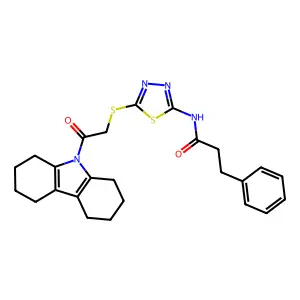 N-(5-{[2-(1,2,3,4,5,6,7,8-octahydro-9H-carbazol-9-yl)-2-oxoethyl]sulfanyl}-1,3,4-thiadiazol-2-yl)-3-phenylpropanamide structure