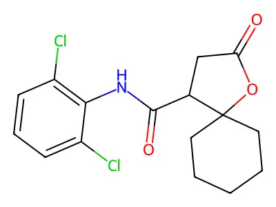 N-(2,6-dichlorophenyl)-2-oxo-1-oxaspiro[4.5]decane-4-carboxamide structure