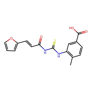 3-({[(2E)-3-(furan-2-yl)prop-2-enoyl]carbamothioyl}amino)-4-methylbenzoic acid structure