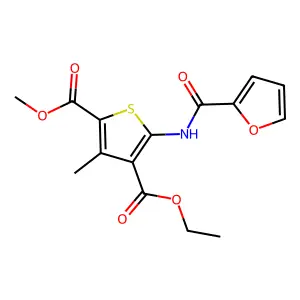 4-Ethyl 2-methyl 5-(2-furoylamino)-3-methyl-2,4-thiophenedicarboxylate structure