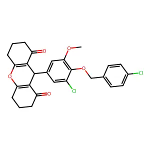 9-[3-chloro-4-[(4-chlorophenyl)methoxy]-5-methoxyphenyl]-3,4,5,6,7,9-hexahydro-2H-xanthene-1,8-dione structure