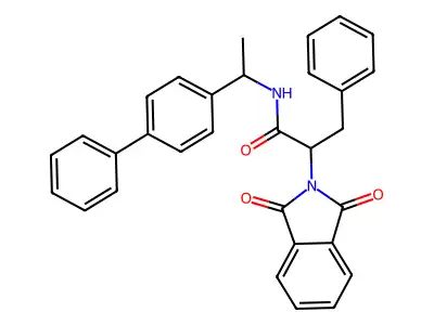 2-(1,3-dioxoisoindol-2-yl)-3-phenyl-N-[1-(4-phenylphenyl)ethyl]propanamide structure