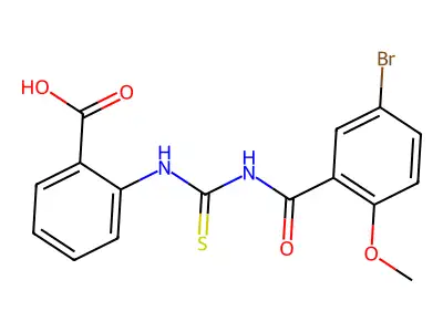 2-({[(5-Bromo-2-methoxyphenyl)carbonyl]carbamothioyl}amino)benzoic acid structure