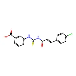 3-({[(2E)-3-(4-chlorophenyl)prop-2-enoyl]carbamothioyl}amino)benzoic acid structure