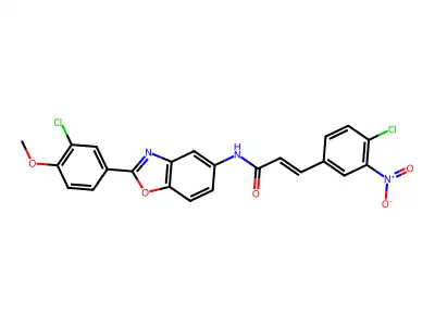 (E)-N-[2-(3-chloro-4-methoxyphenyl)-1,3-benzoxazol-5-yl]-3-(4-chloro-3-nitrophenyl)prop-2-enamide structure