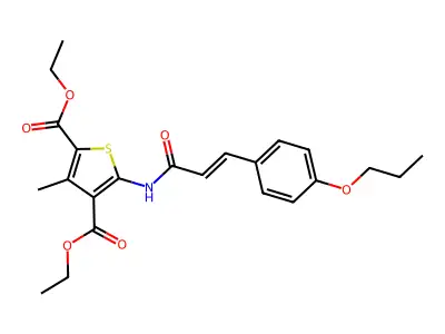 diethyl 3-methyl-5-{[(2E)-3-(4-propoxyphenyl)prop-2-enoyl]amino}thiophene-2,4-dicarboxylate structure