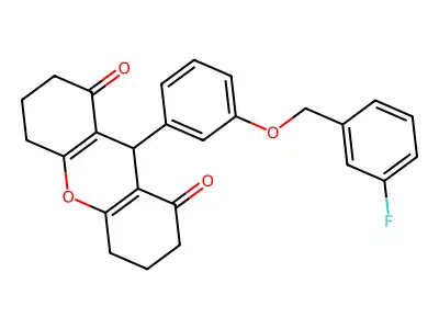 9-[3-[(3-fluorophenyl)methoxy]phenyl]-3,4,5,6,7,9-hexahydro-2H-xanthene-1,8-dione structure