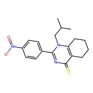 1-isobutyl-2-(4-nitrophenyl)-5,6,7,8-tetrahydroquinazoline-4(1H)-thione structure