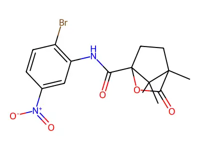 N-(2-bromo-5-nitrophenyl)-1,7,7-trimethyl-2-oxo-3-oxabicyclo[2.2.1]heptane-4-carboxamide structure