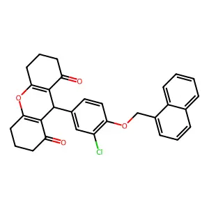 9-[3-chloro-4-(naphthalen-1-ylmethoxy)phenyl]-3,4,5,6,7,9-hexahydro-2H-xanthene-1,8-dione structure