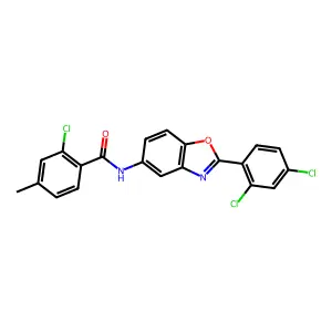 2-chloro-N-[2-(2,4-dichlorophenyl)-1,3-benzoxazol-5-yl]-4-methylbenzamide structure