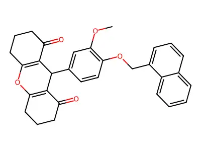 9-[3-methoxy-4-(naphthalen-1-ylmethoxy)phenyl]-3,4,5,6,7,9-hexahydro-2H-xanthene-1,8-dione structure