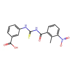 3-({[(2-Methyl-3-nitrophenyl)carbonyl]carbamothioyl}amino)benzoic acid structure