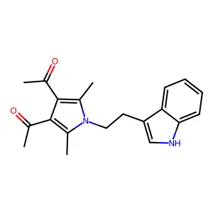 1-[4-acetyl-1-[2-(1H-indol-3-yl)ethyl]-2,5-dimethylpyrrol-3-yl]ethanone structure