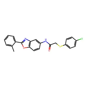 2-(4-chlorophenyl)sulfanyl-N-[2-(2-methylphenyl)-1,3-benzoxazol-5-yl]acetamide structure
