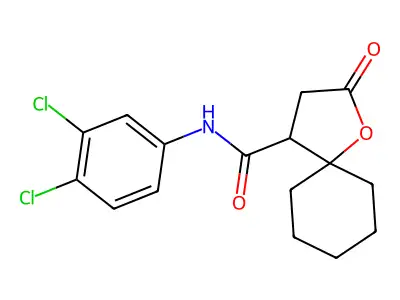 N-(3,4-dichlorophenyl)-2-oxo-1-oxaspiro[4.5]decane-4-carboxamide structure