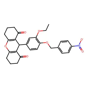 9-[3-ethoxy-4-[(4-nitrophenyl)methoxy]phenyl]-3,4,5,6,7,9-hexahydro-2H-xanthene-1,8-dione structure