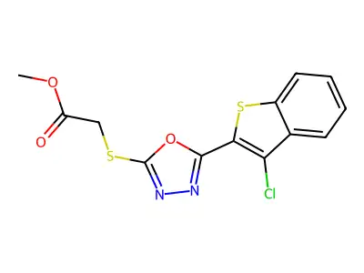 Methyl 2-((5-(3-chlorobenzo[b]thiophen-2-yl)-1,3,4-oxadiazol-2-yl)thio)acetate structure