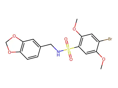 N-(1,3-benzodioxol-5-ylmethyl)-4-bromo-2,5-dimethoxybenzenesulfonamide structure