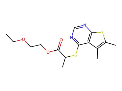 2-Ethoxyethyl 2-((5,6-dimethylthieno[2,3-d]pyrimidin-4-yl)thio)propanoate structure