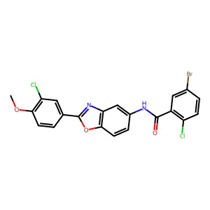 5-bromo-2-chloro-N-[2-(3-chloro-4-methoxyphenyl)-1,3-benzoxazol-5-yl]benzamide structure