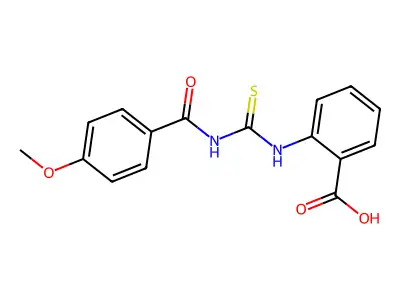 2-({[(4-Methoxyphenyl)carbonyl]carbamothioyl}amino)benzoic acid structure