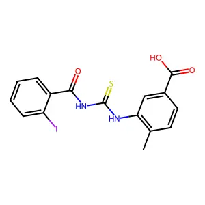 3-({[(2-Iodophenyl)carbonyl]carbamothioyl}amino)-4-methylbenzoic acid structure