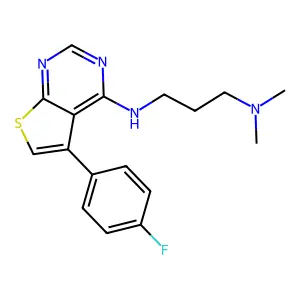 N-[5-(4-fluorophenyl)thieno[2,3-d]pyrimidin-4-yl]-N',N'-dimethylpropane-1,3-diamine structure