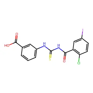 3-({[(2-Chloro-5-iodophenyl)carbonyl]carbamothioyl}amino)benzoic acid structure