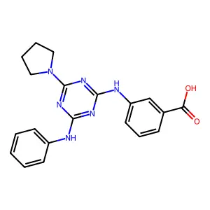 3-[(4-Anilino-6-pyrrolidin-1-yl-1,3,5-triazin-2-yl)amino]benzoic acid structure