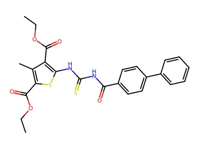 diethyl 3-methyl-5-[(4-phenylbenzoyl)carbamothioylamino]thiophene-2,4-dicarboxylate structure