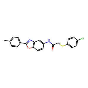 2-(4-chlorophenyl)sulfanyl-N-[2-(4-methylphenyl)-1,3-benzoxazol-5-yl]acetamide structure