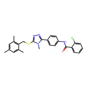 2-chloro-N-(4-{4-methyl-5-[(2,4,6-trimethylbenzyl)sulfanyl]-4H-1,2,4-triazol-3-yl}phenyl)benzamide structure