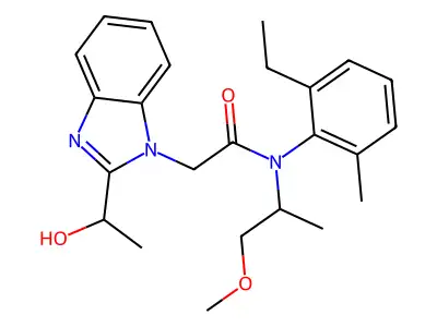 N-(2-ethyl-6-methylphenyl)-2-[2-(1-hydroxyethyl)benzimidazol-1-yl]-N-(1-methoxypropan-2-yl)acetamide structure