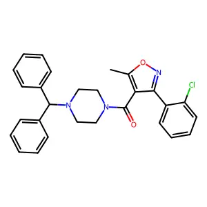 (4-benzhydrylpiperazin-1-yl)-[3-(2-chlorophenyl)-5-methyl-1,2-oxazol-4-yl]methanone structure